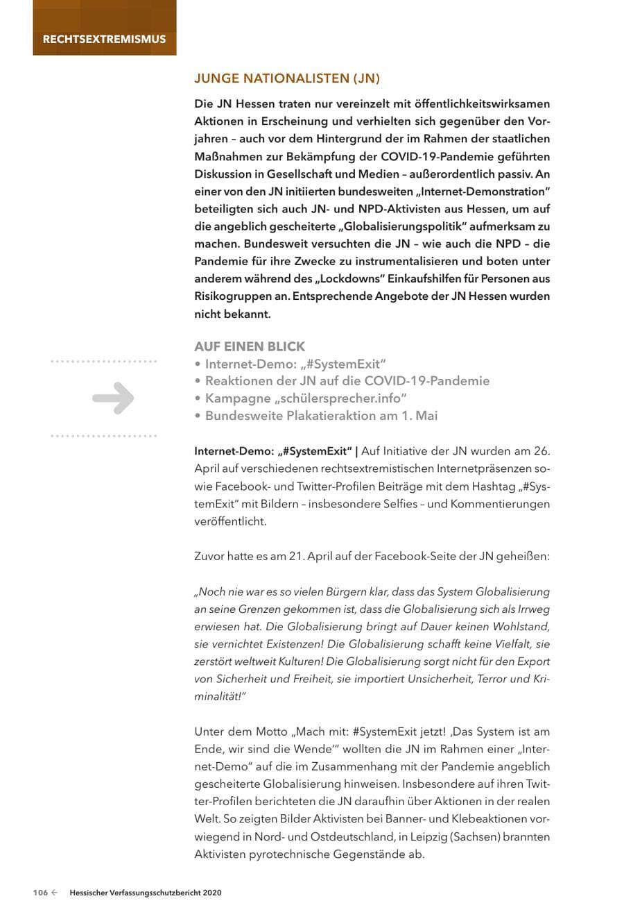 Seite 108 des Verfassungsschutzbericht 2020 Hessen