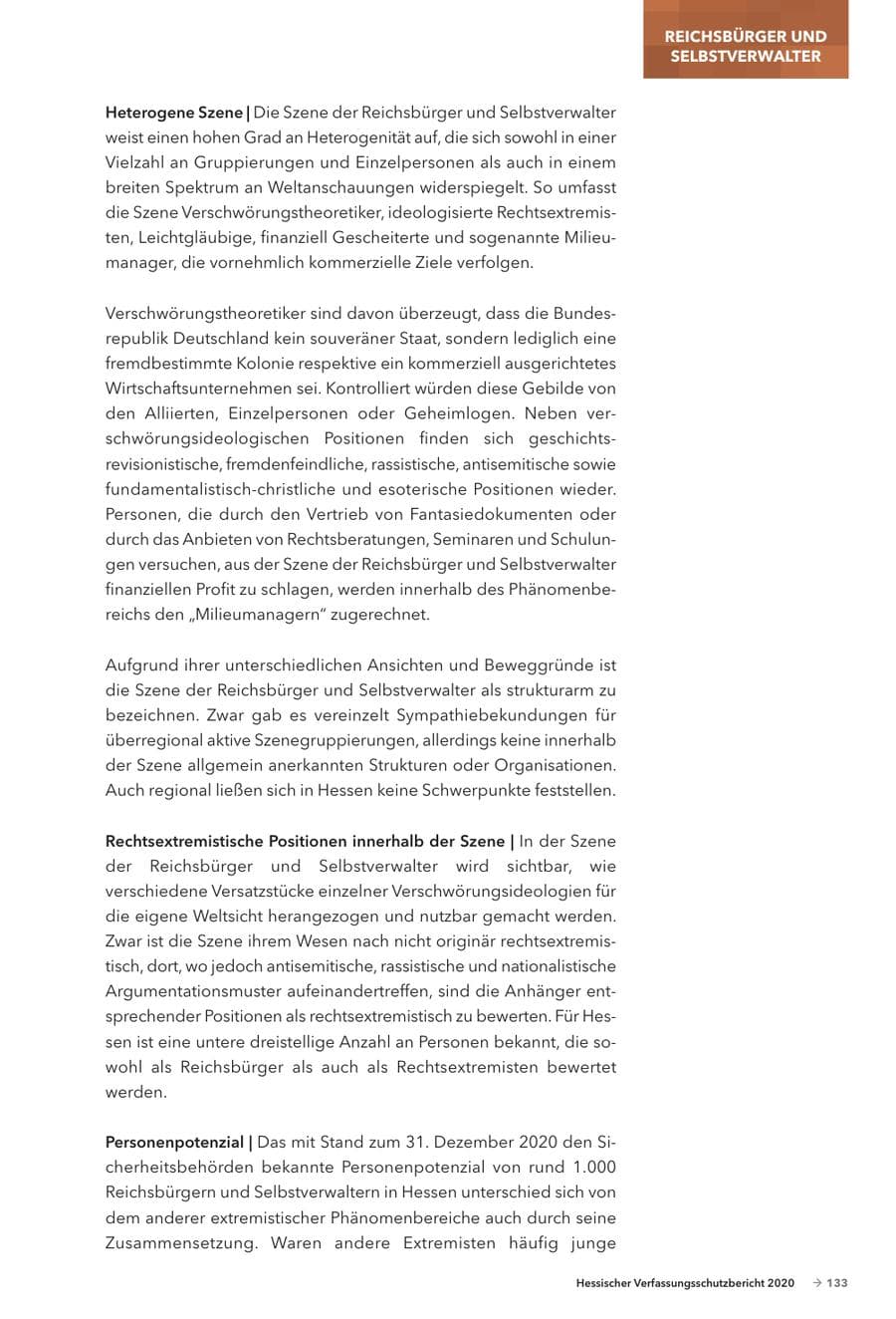 Seite 135 des Verfassungsschutzbericht 2020 Hessen