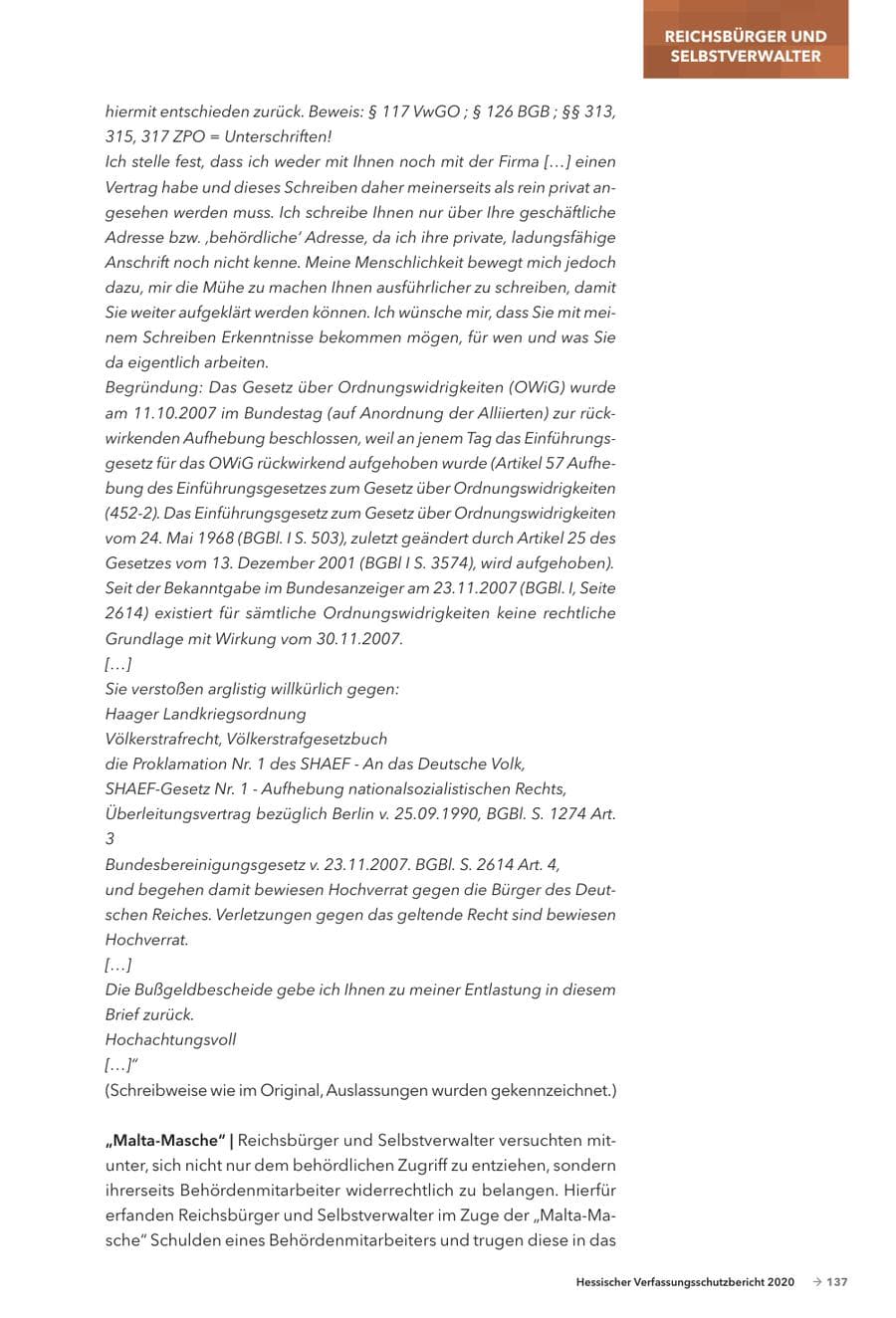Seite 139 des Verfassungsschutzbericht 2020 Hessen