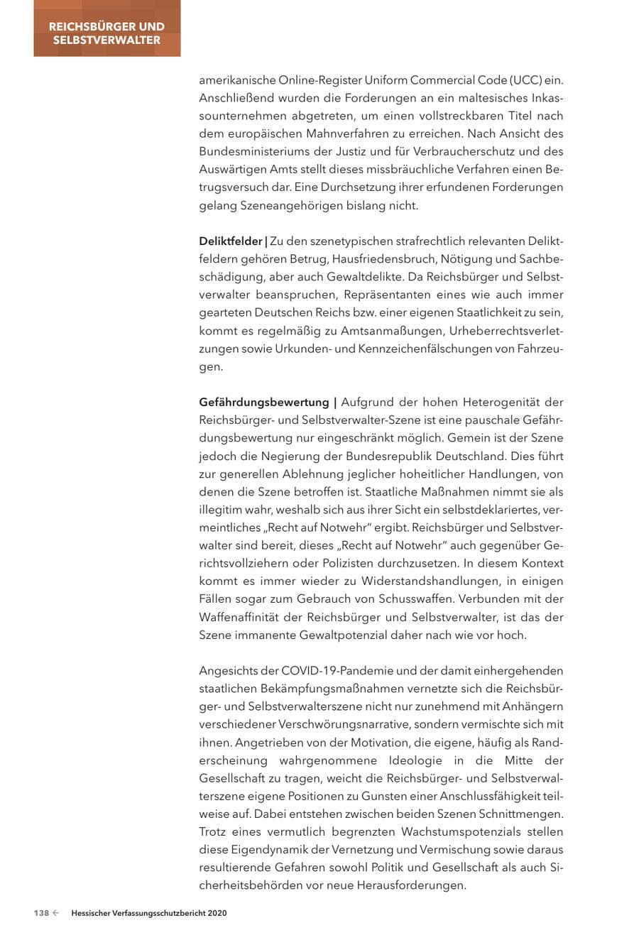 Seite 140 des Verfassungsschutzbericht 2020 Hessen