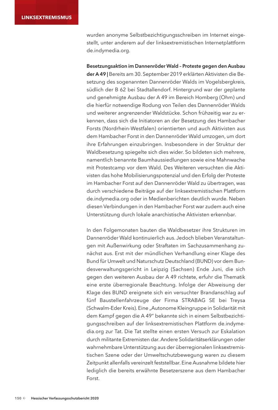 Seite 152 des Verfassungsschutzbericht 2020 Hessen