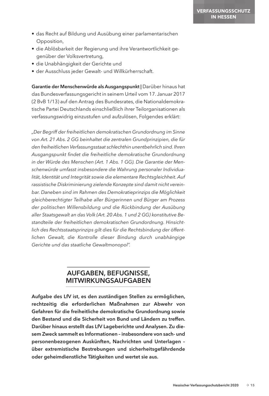 Seite 17 des Verfassungsschutzbericht 2020 Hessen