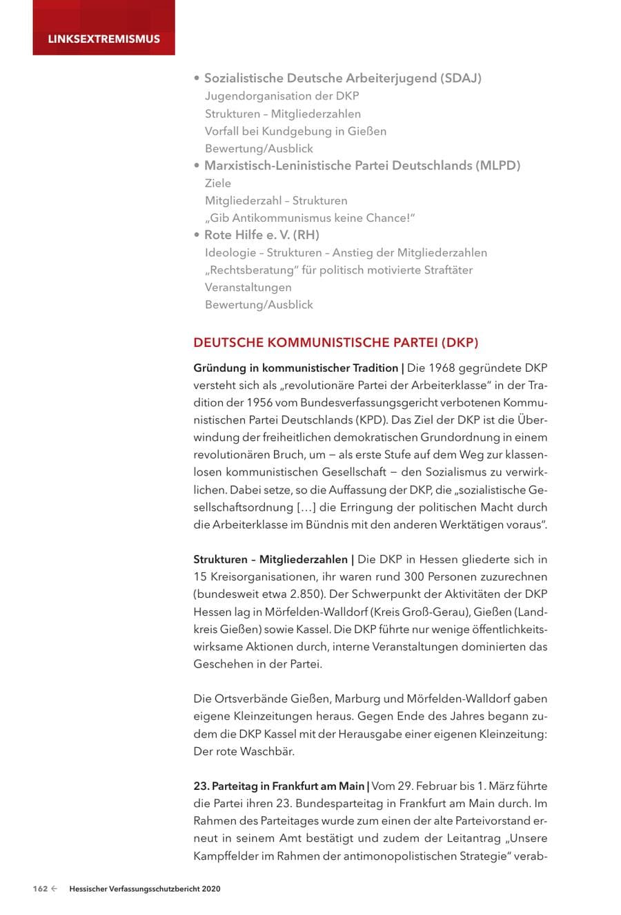 Seite 164 des Verfassungsschutzbericht 2020 Hessen