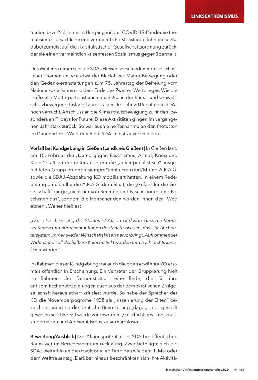 Seite 167 des Verfassungsschutzbericht 2020 Hessen