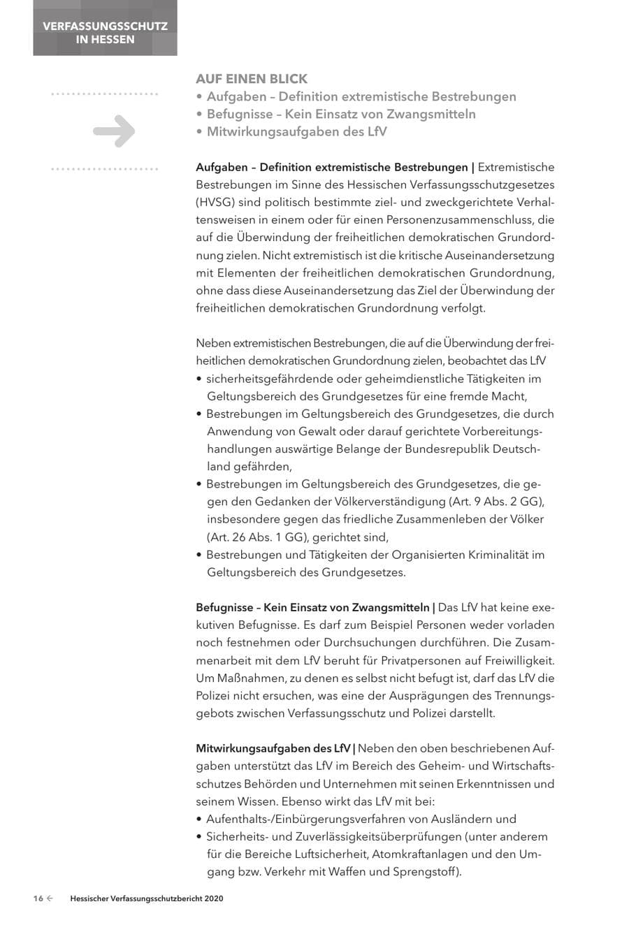 Seite 18 des Verfassungsschutzbericht 2020 Hessen