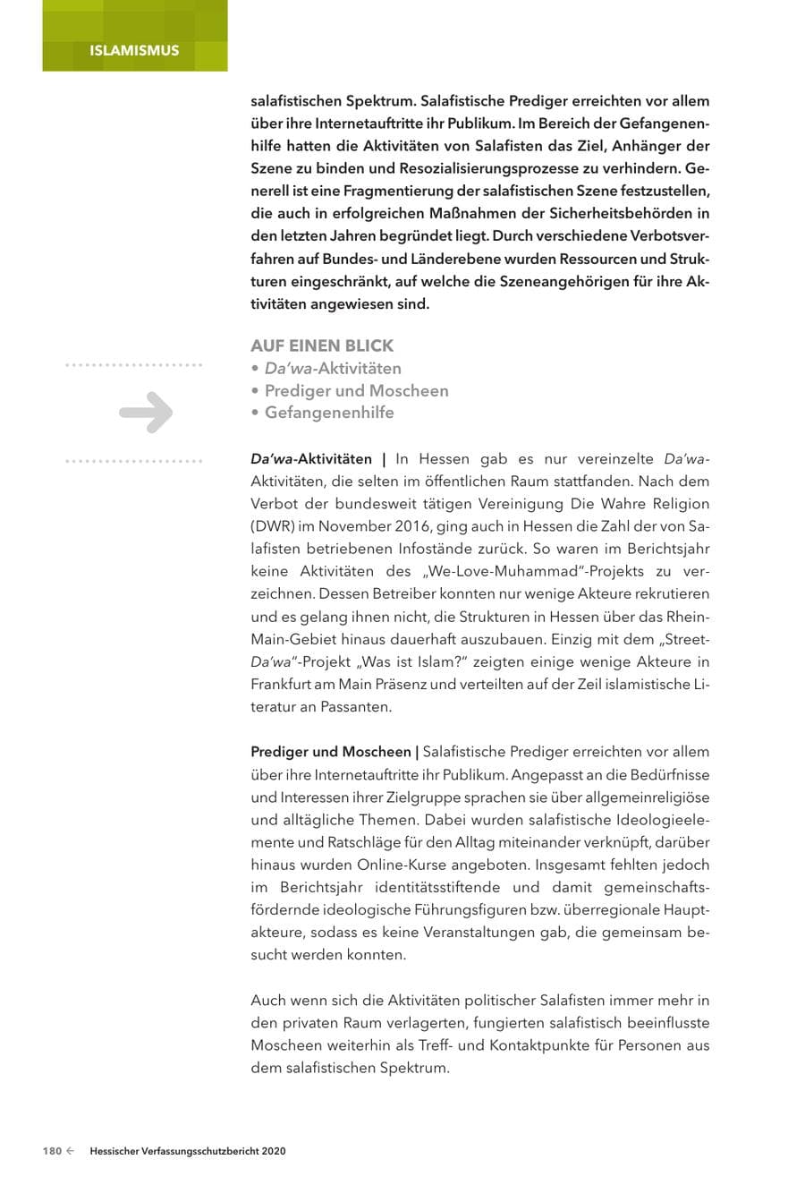 Seite 182 des Verfassungsschutzbericht 2020 Hessen
