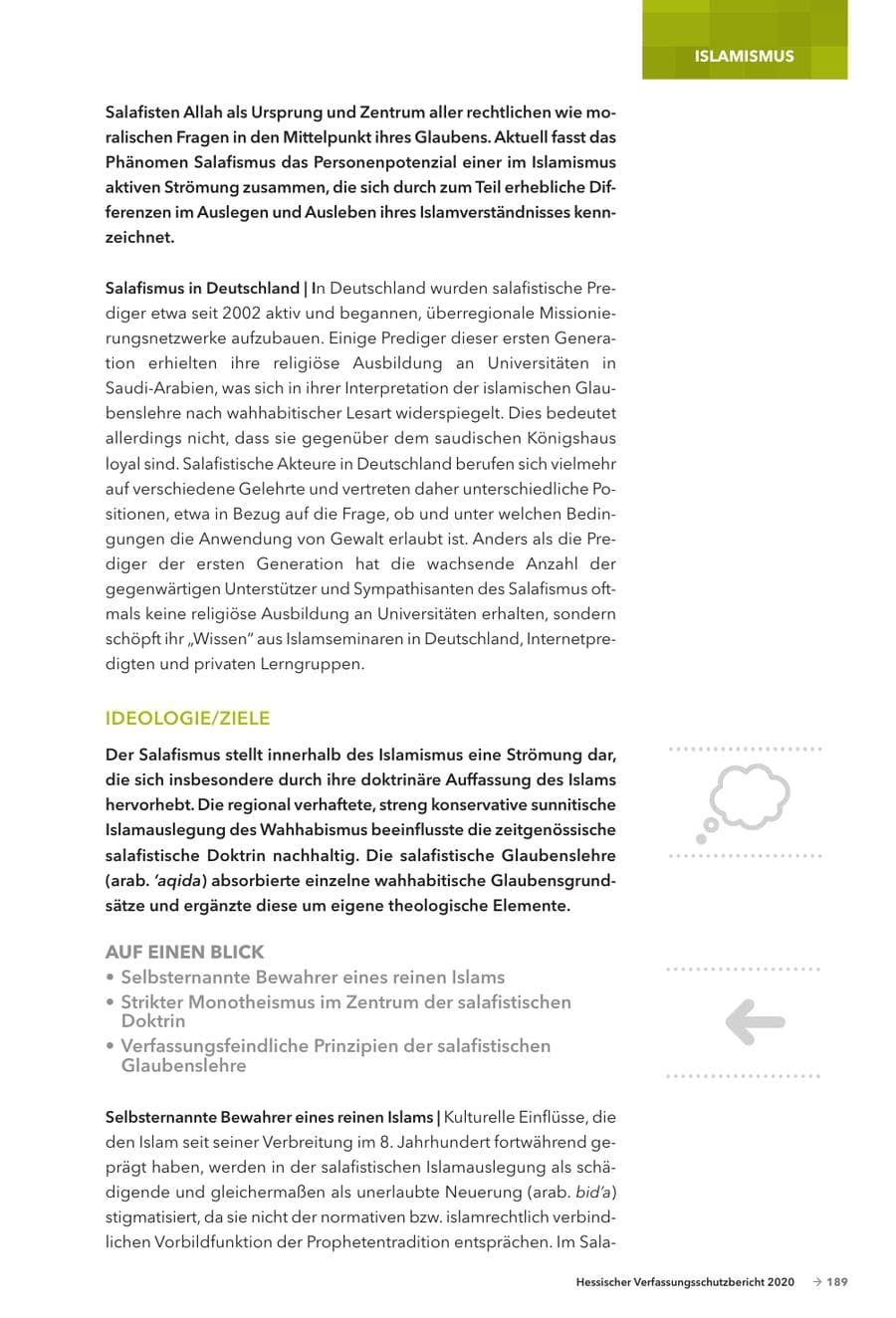 Seite 191 des Verfassungsschutzbericht 2020 Hessen