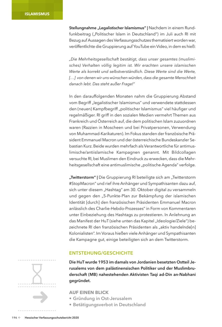 Seite 198 des Verfassungsschutzbericht 2020 Hessen