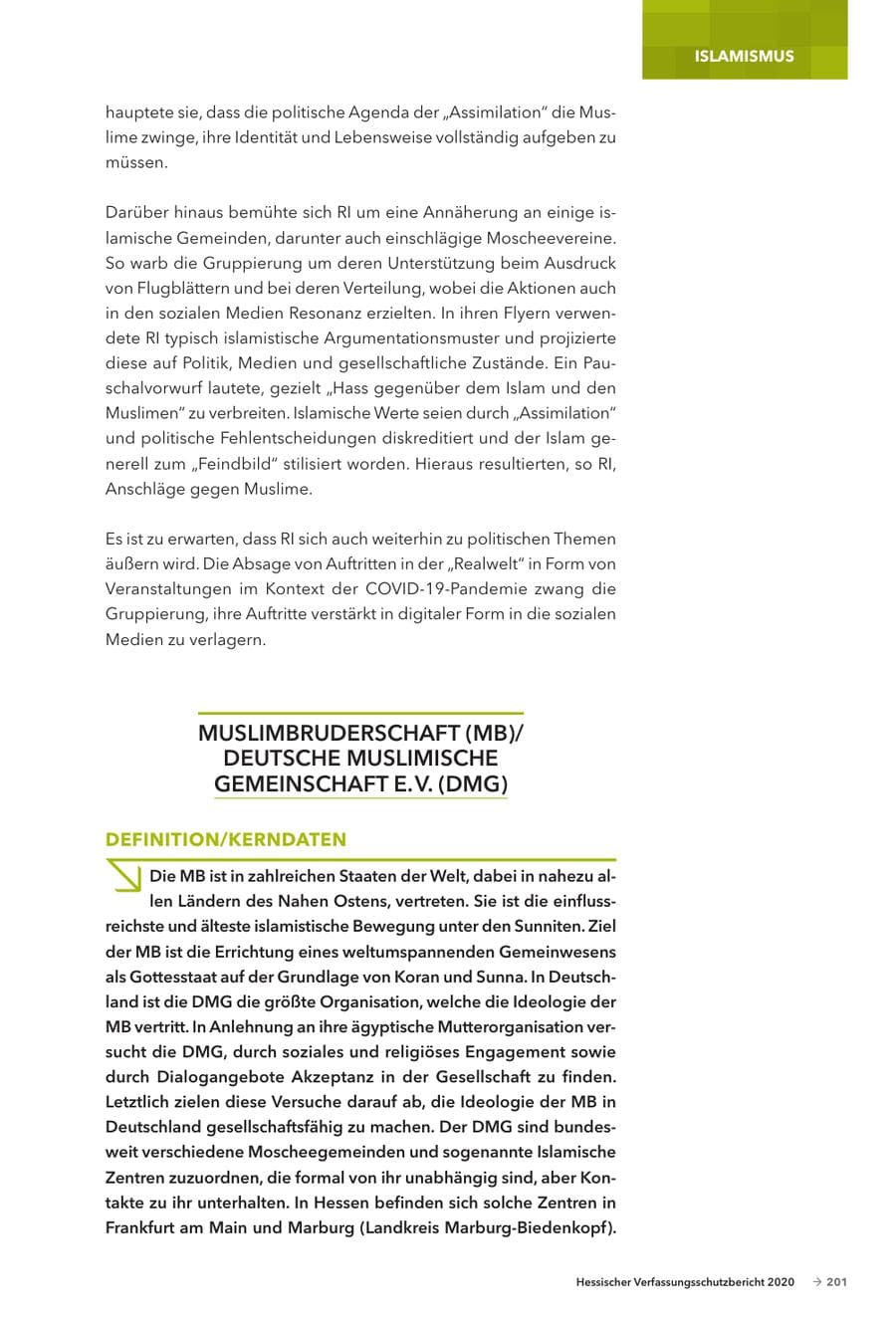 Seite 203 des Verfassungsschutzbericht 2020 Hessen