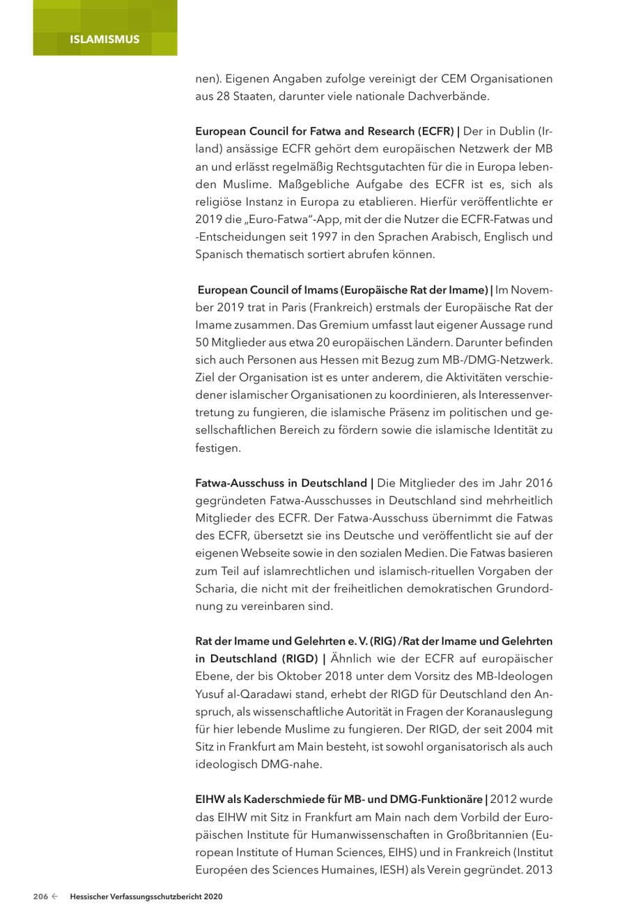 Seite 208 des Verfassungsschutzbericht 2020 Hessen