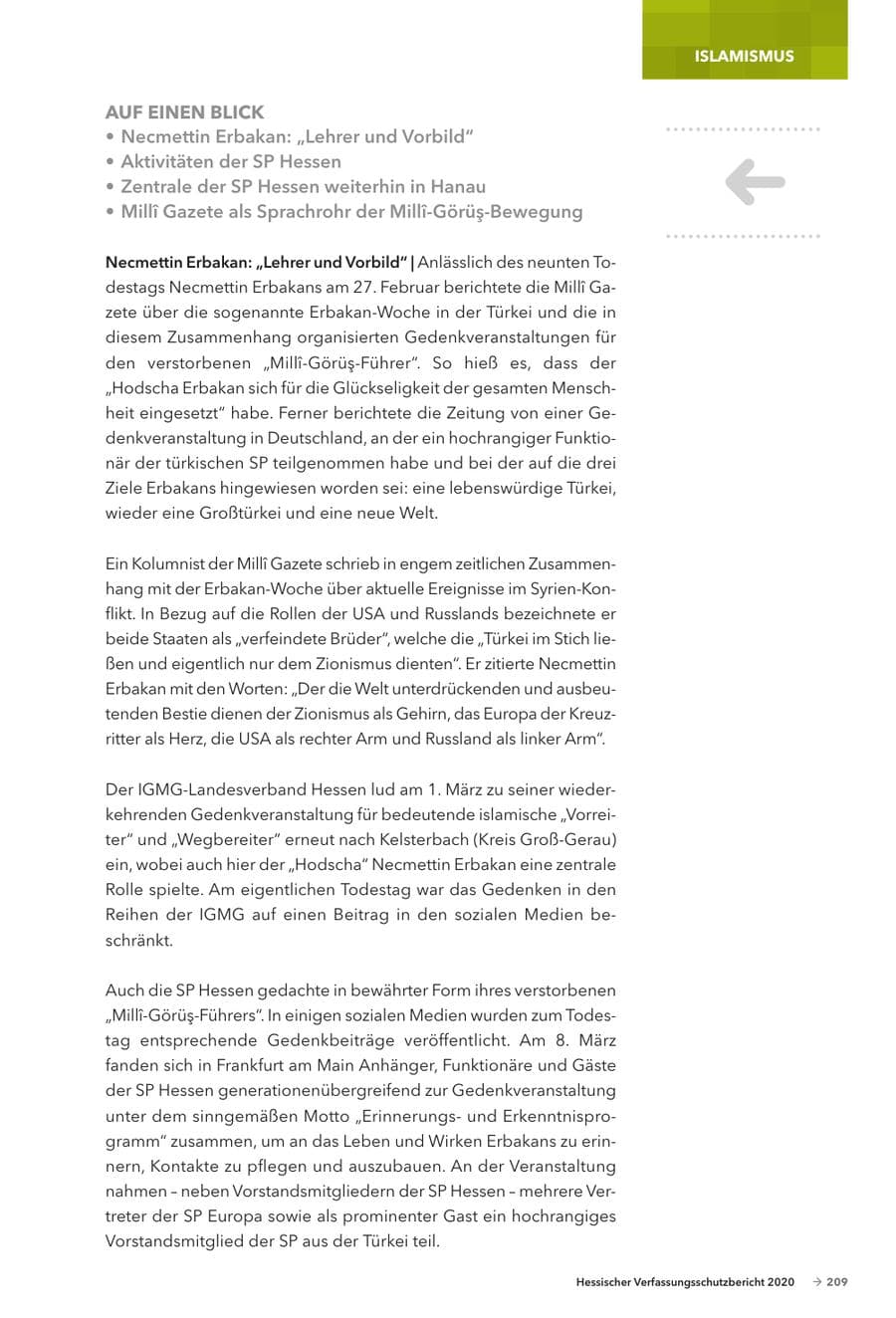 Seite 211 des Verfassungsschutzbericht 2020 Hessen