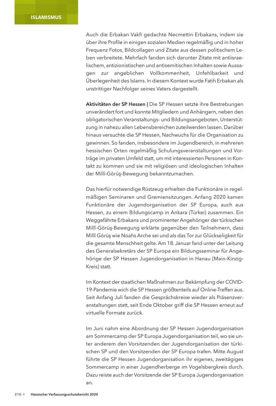 Seite 212 des Verfassungsschutzbericht 2020 Hessen