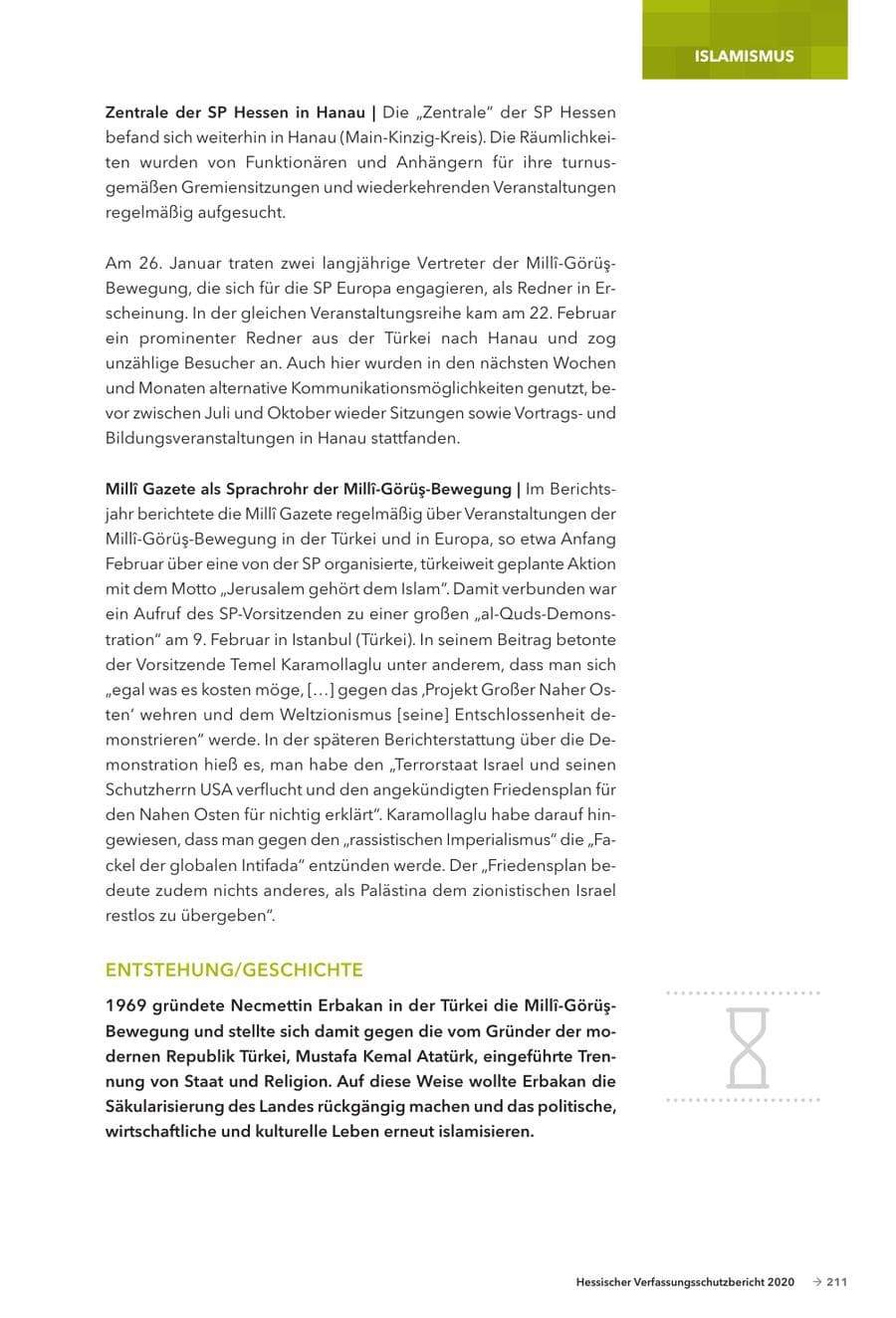 Seite 213 des Verfassungsschutzbericht 2020 Hessen