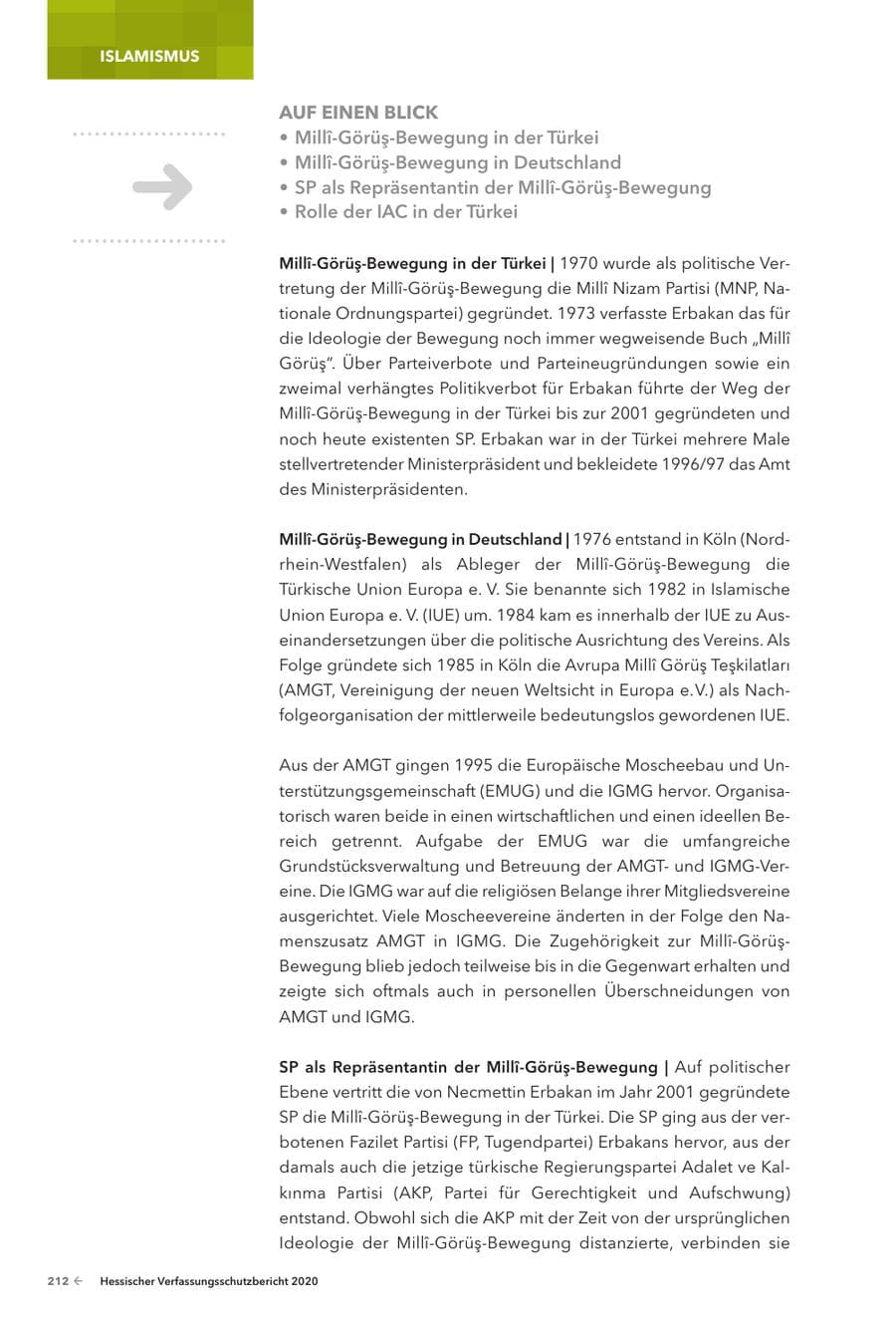 Seite 214 des Verfassungsschutzbericht 2020 Hessen