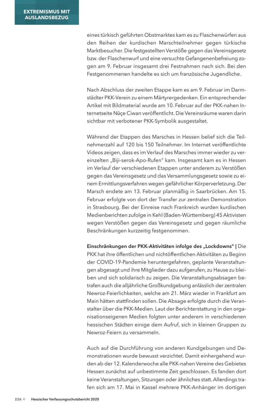Seite 228 des Verfassungsschutzbericht 2020 Hessen
