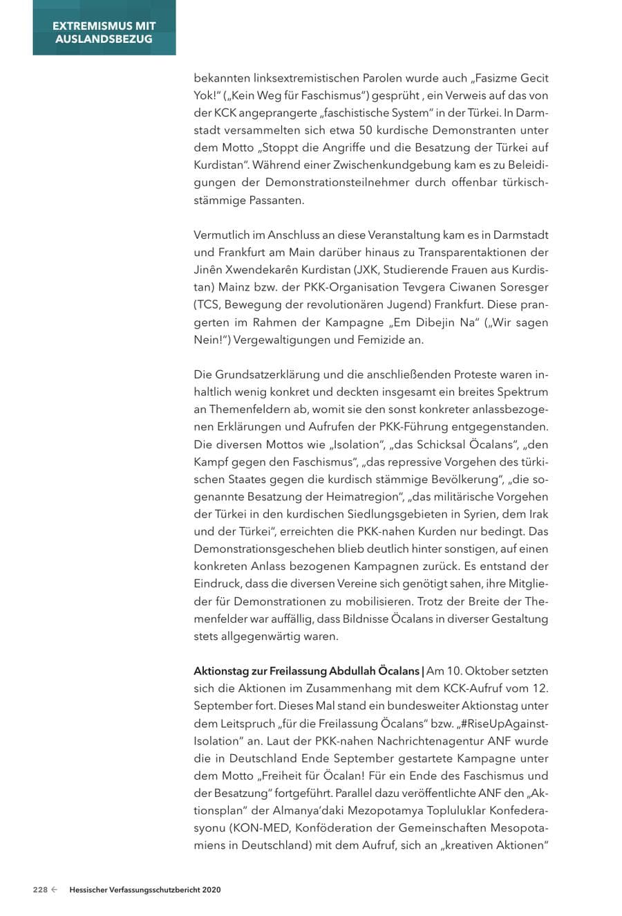 Seite 230 des Verfassungsschutzbericht 2020 Hessen