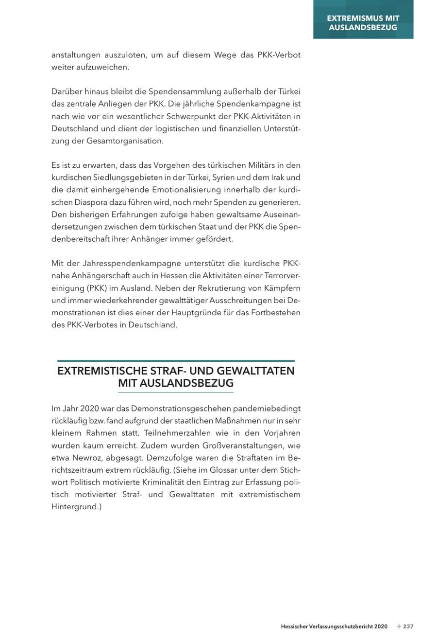 Seite 239 des Verfassungsschutzbericht 2020 Hessen