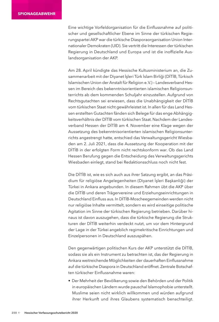 Seite 252 des Verfassungsschutzbericht 2020 Hessen