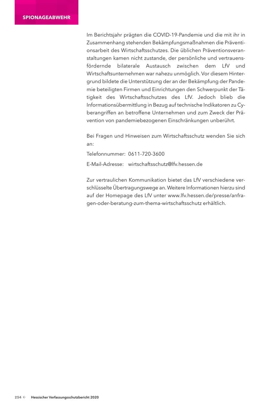Seite 256 des Verfassungsschutzbericht 2020 Hessen