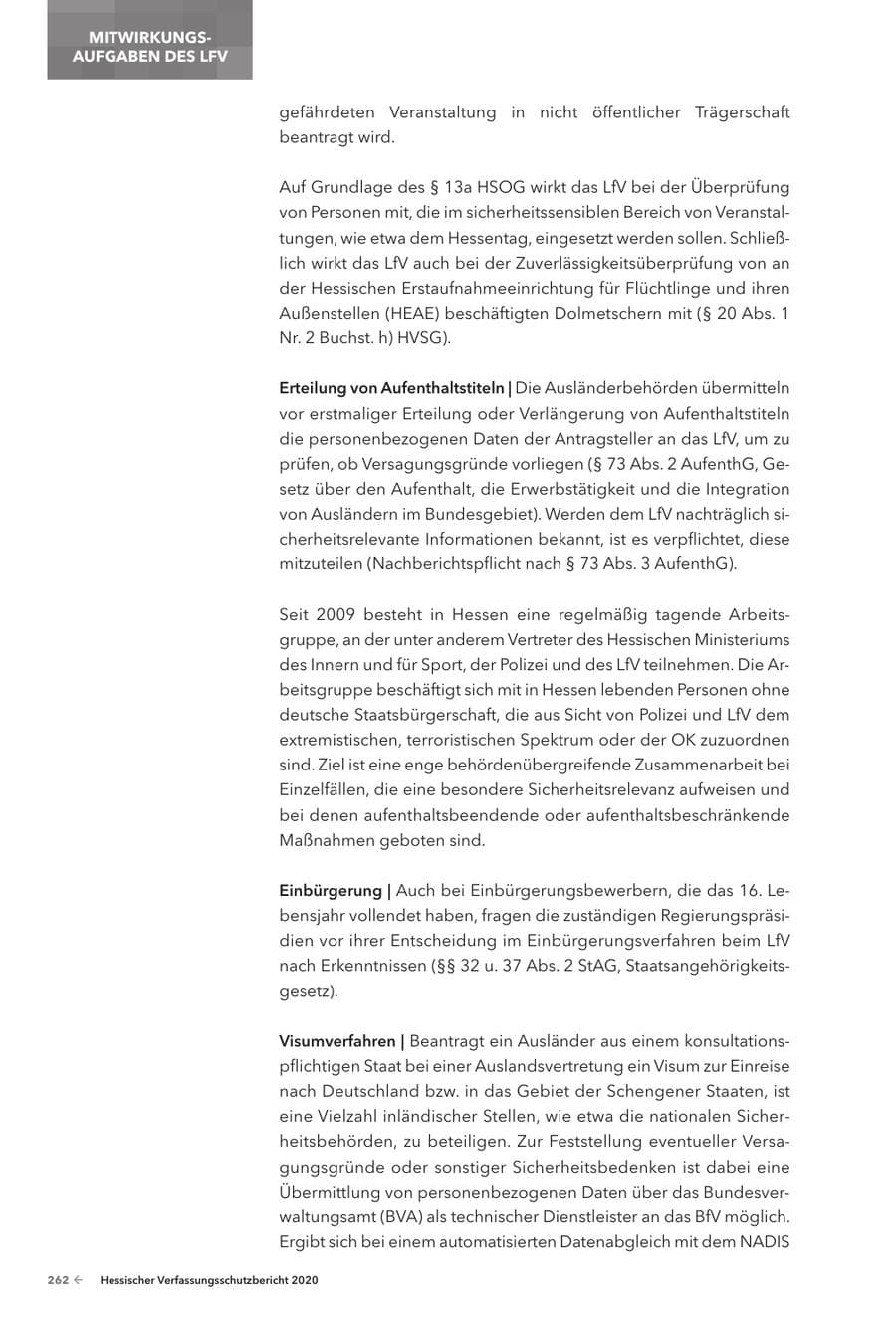 Seite 264 des Verfassungsschutzbericht 2020 Hessen