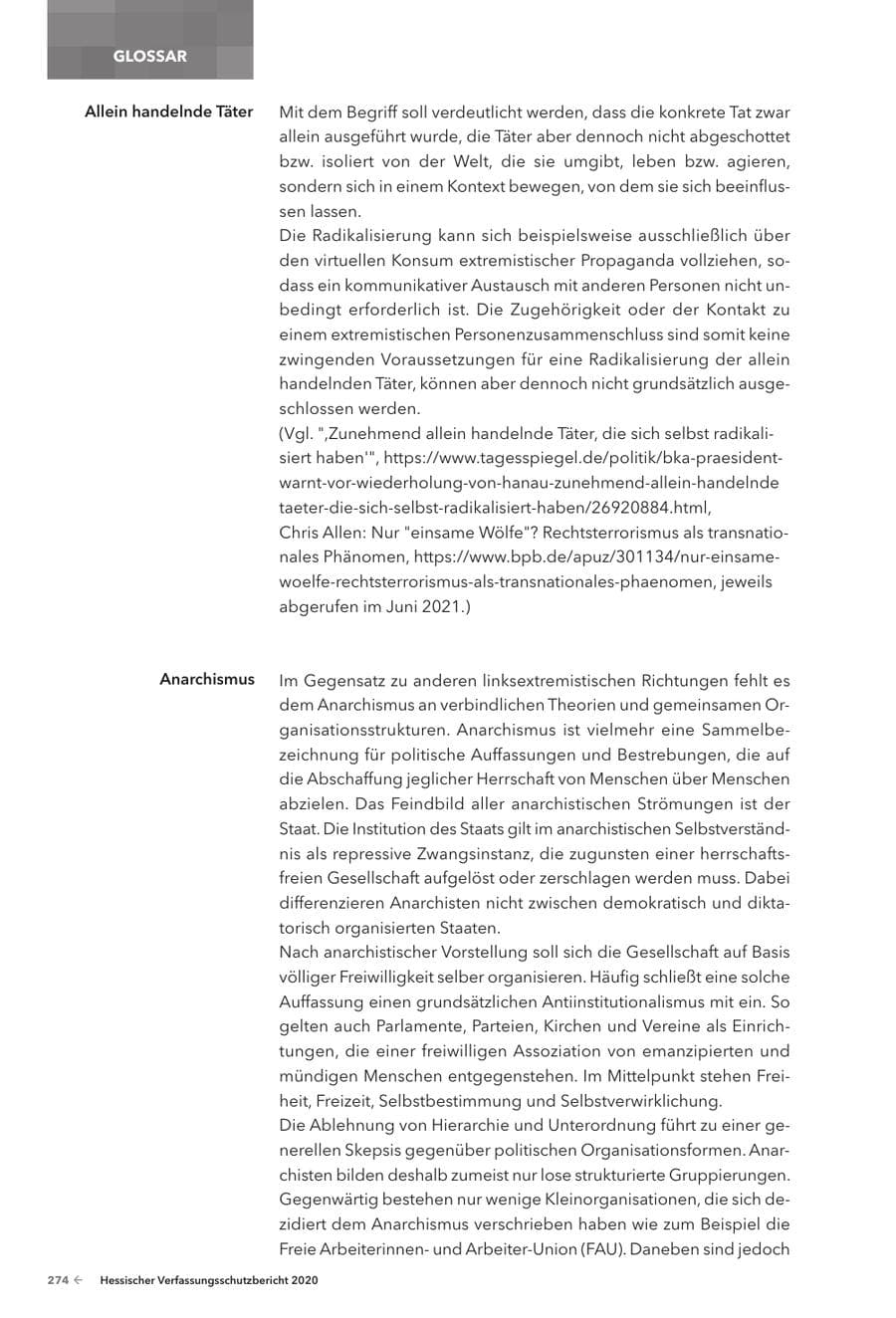 Seite 276 des Verfassungsschutzbericht 2020 Hessen