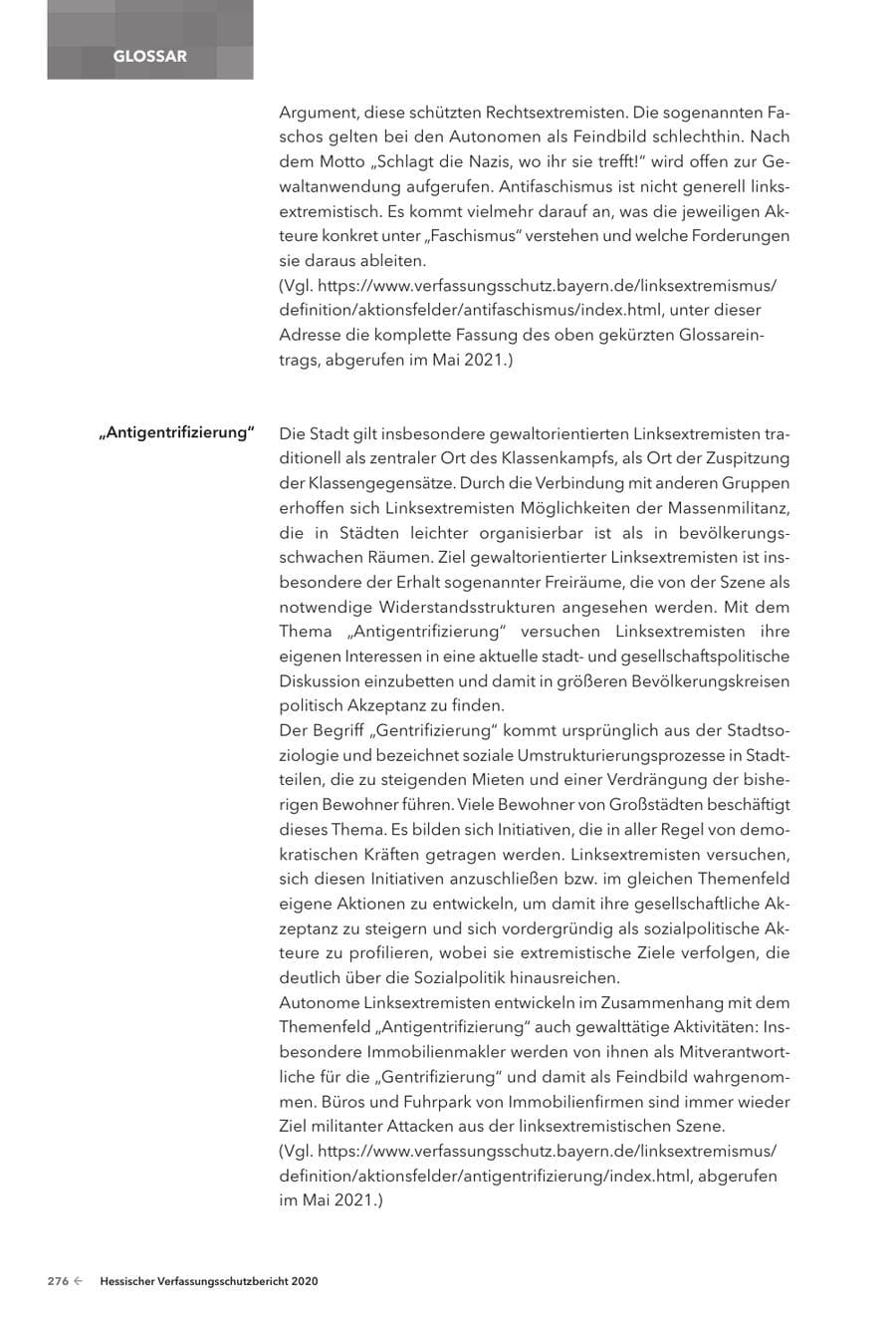 Seite 278 des Verfassungsschutzbericht 2020 Hessen