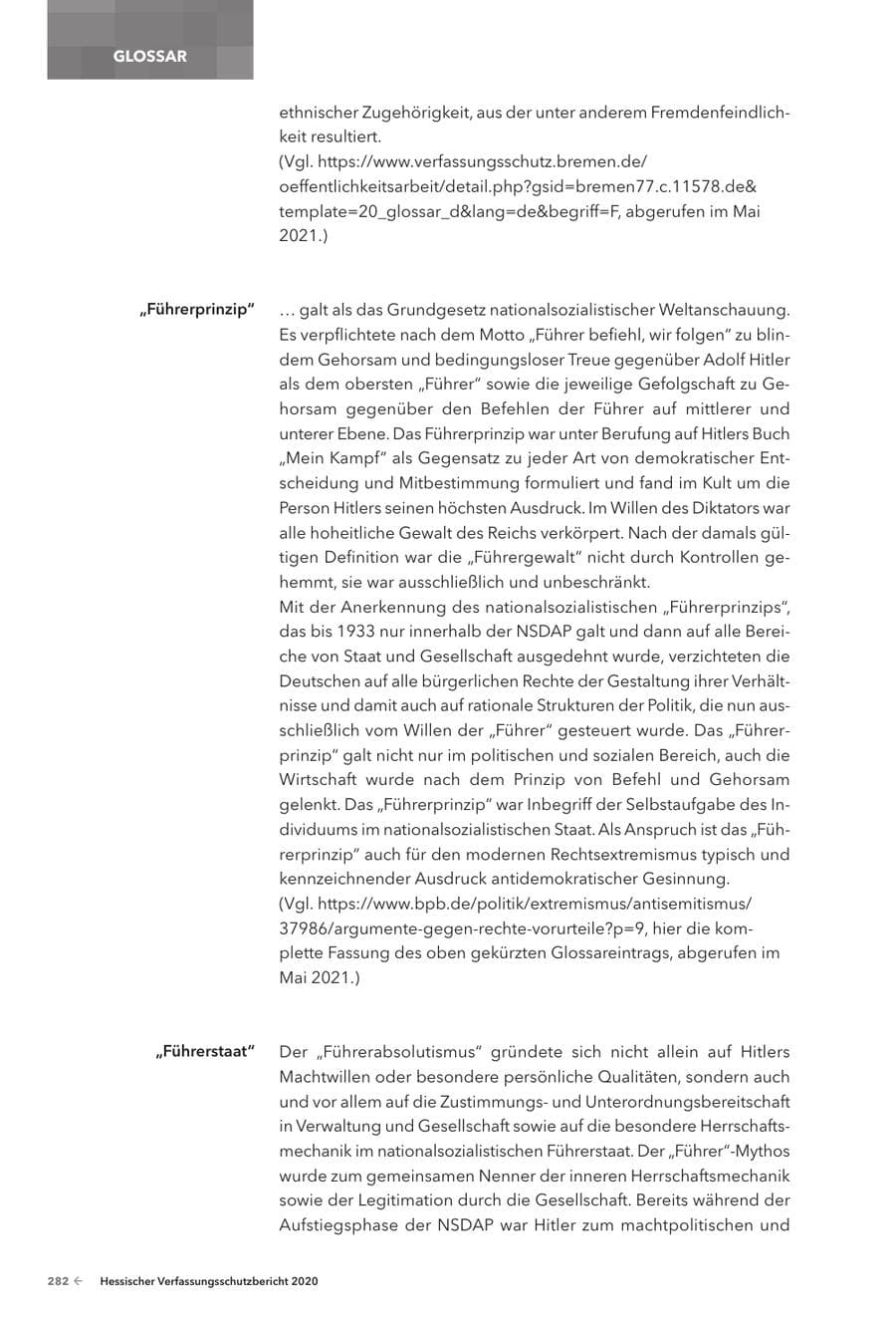 Seite 284 des Verfassungsschutzbericht 2020 Hessen