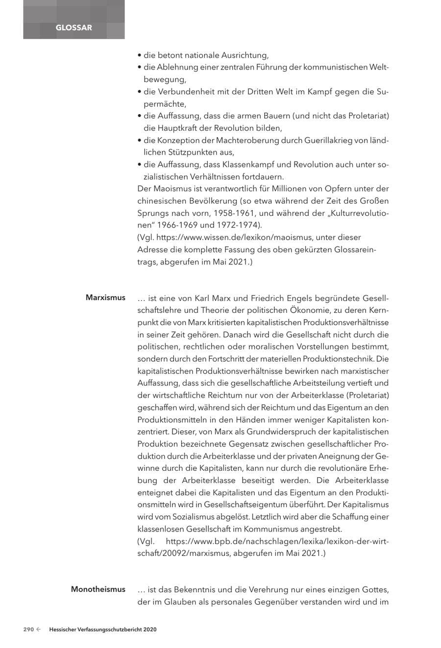 Seite 292 des Verfassungsschutzbericht 2020 Hessen