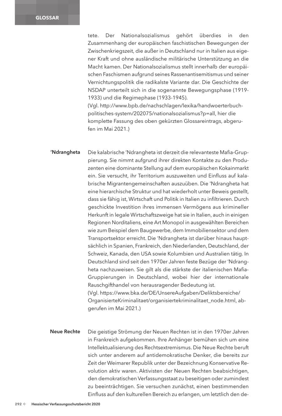 Seite 294 des Verfassungsschutzbericht 2020 Hessen