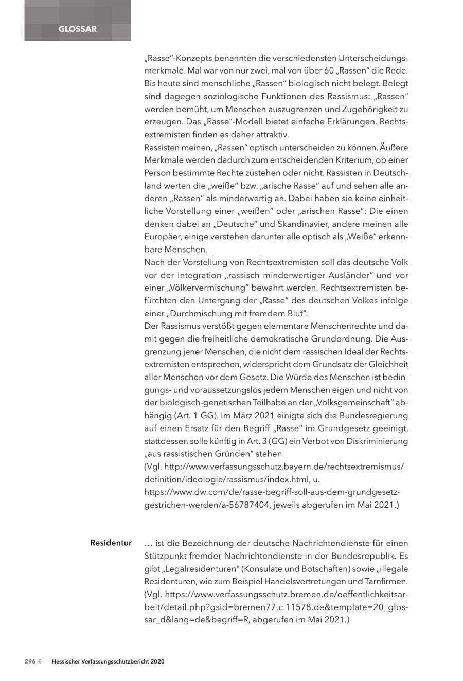 Seite 298 des Verfassungsschutzbericht 2020 Hessen