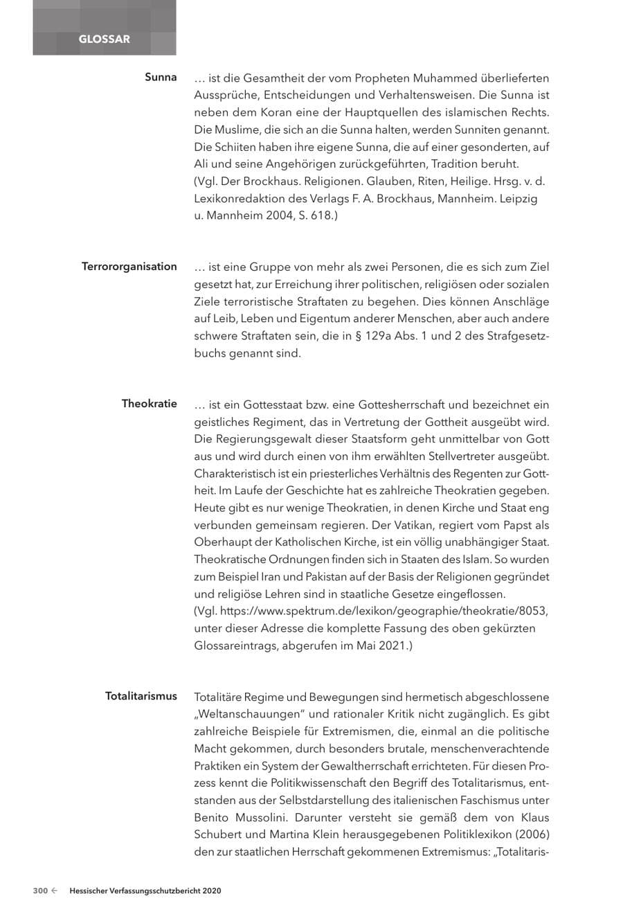 Seite 302 des Verfassungsschutzbericht 2020 Hessen