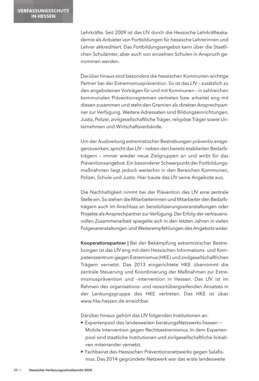 Seite 32 des Verfassungsschutzbericht 2020 Hessen