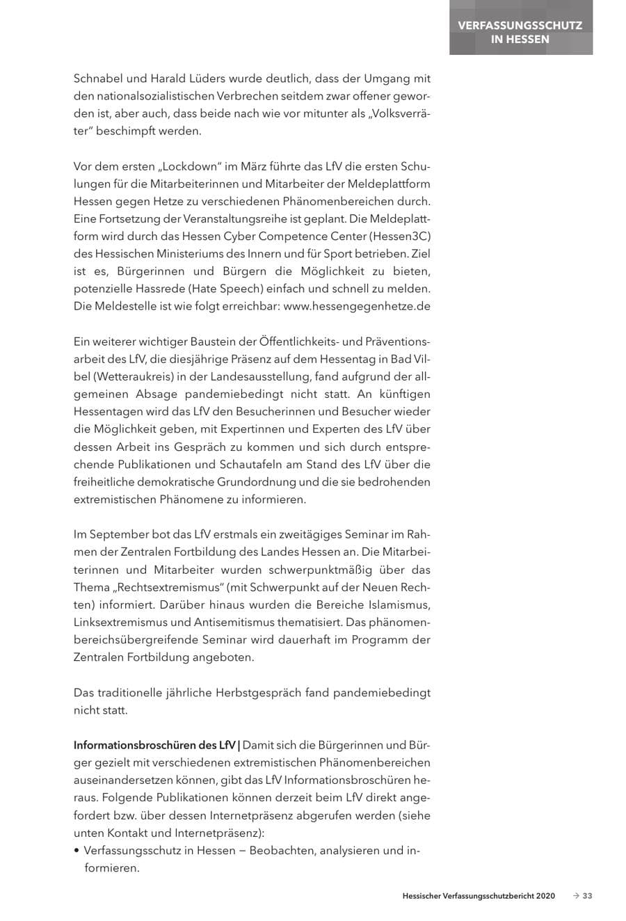 Seite 35 des Verfassungsschutzbericht 2020 Hessen