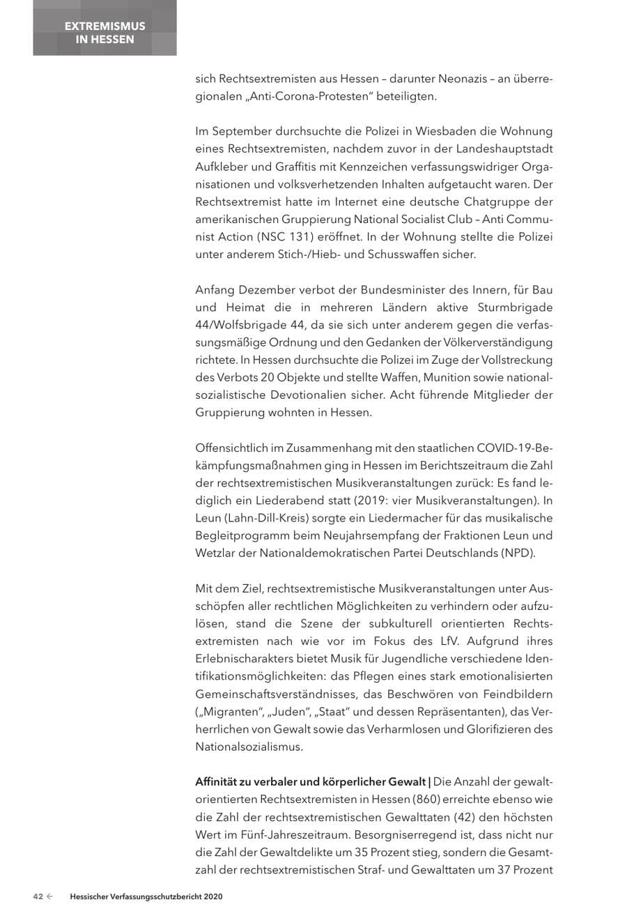 Seite 44 des Verfassungsschutzbericht 2020 Hessen