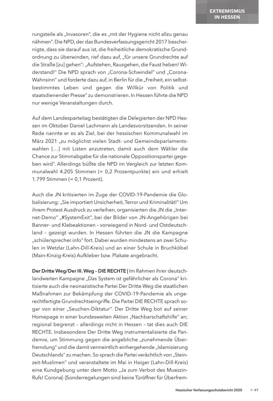 Seite 49 des Verfassungsschutzbericht 2020 Hessen