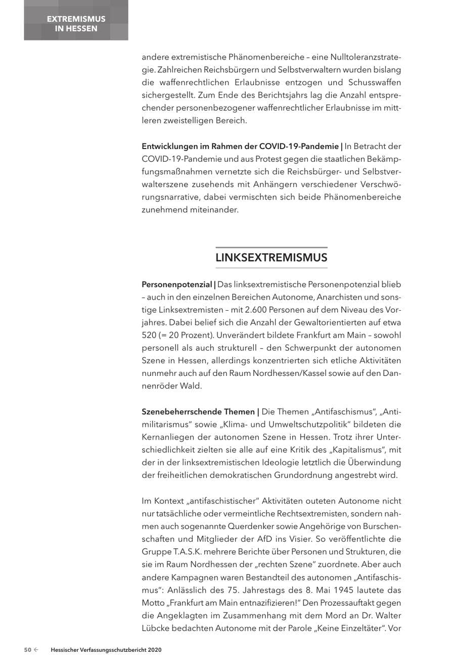 Seite 52 des Verfassungsschutzbericht 2020 Hessen