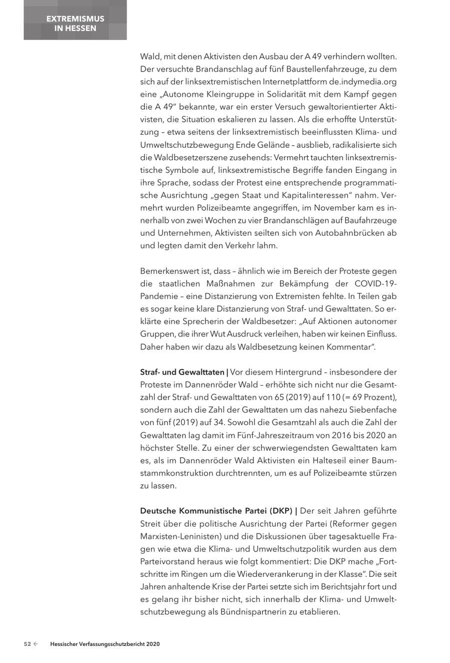 Seite 54 des Verfassungsschutzbericht 2020 Hessen