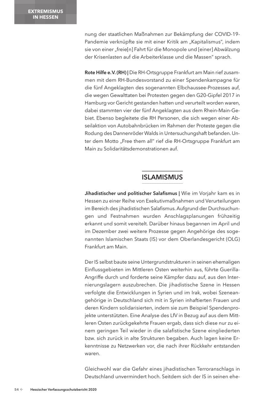 Seite 56 des Verfassungsschutzbericht 2020 Hessen