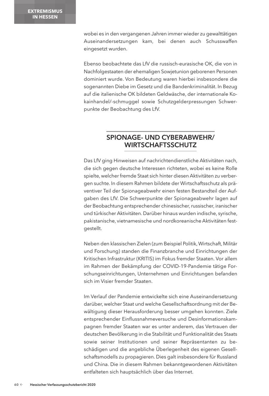 Seite 62 des Verfassungsschutzbericht 2020 Hessen