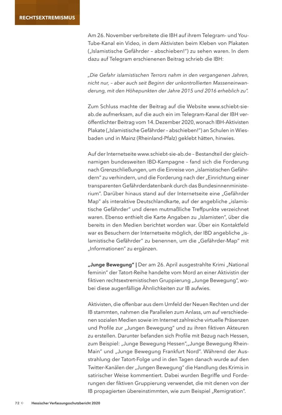 Seite 74 des Verfassungsschutzbericht 2020 Hessen