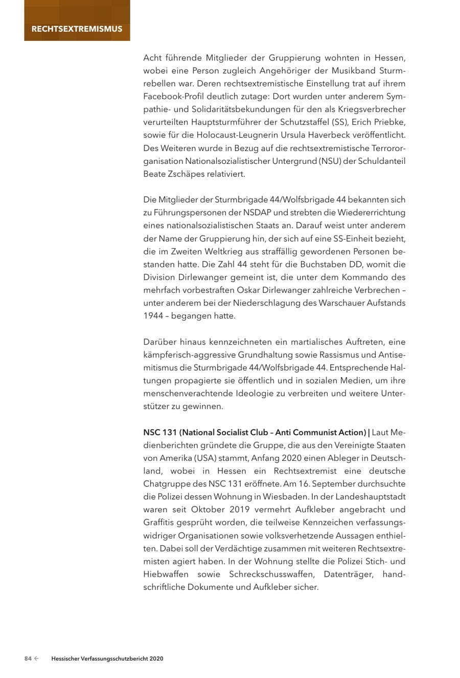 Seite 86 des Verfassungsschutzbericht 2020 Hessen