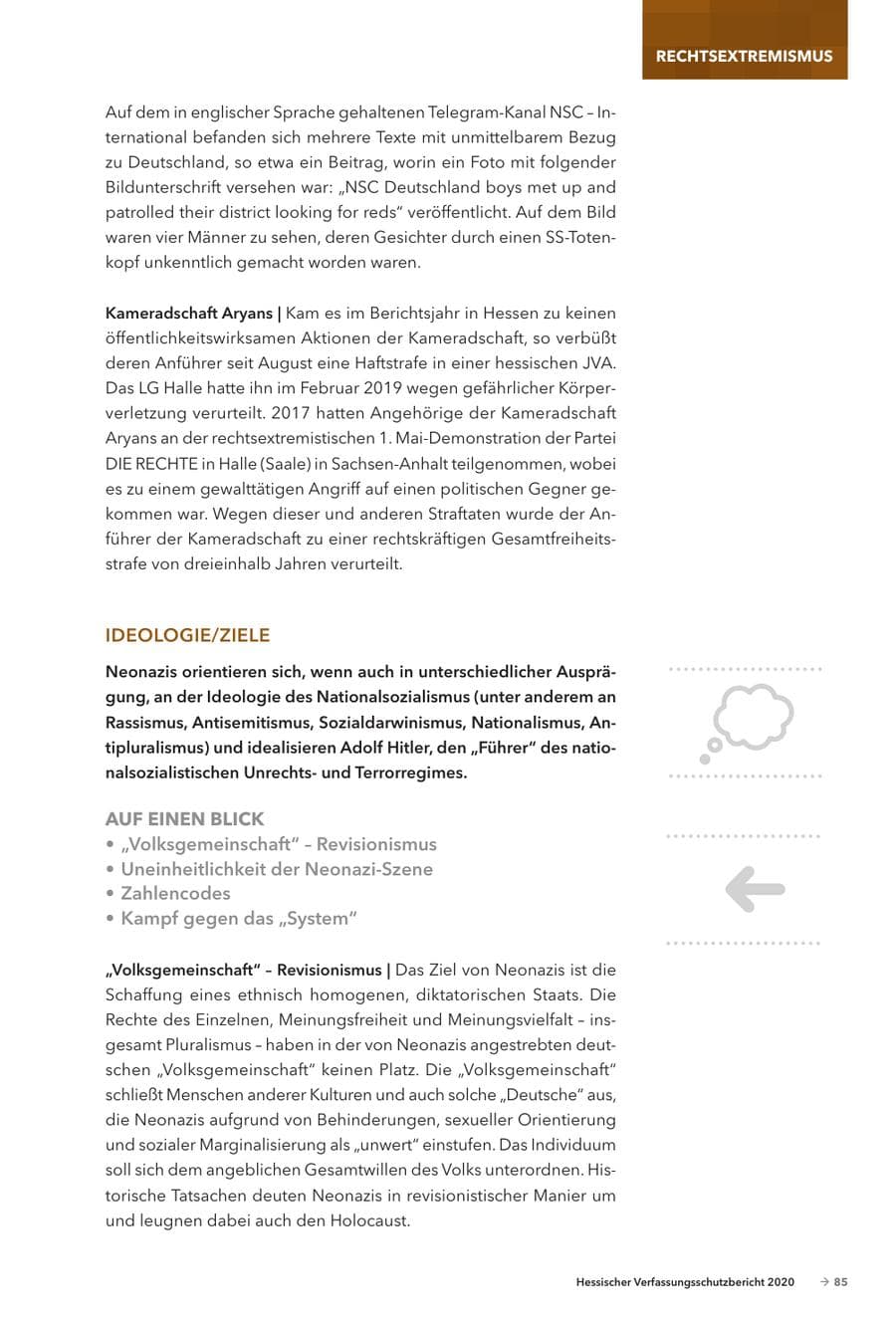 Seite 87 des Verfassungsschutzbericht 2020 Hessen