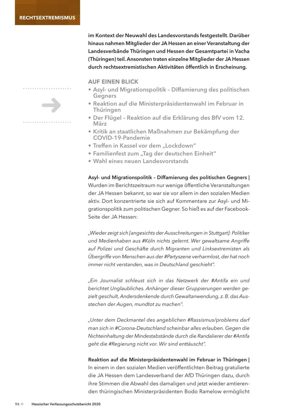 Seite 98 des Verfassungsschutzbericht 2020 Hessen