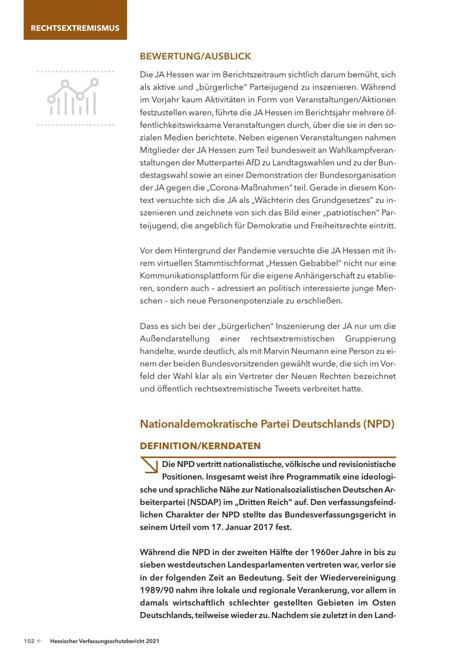 Seite 104 des Verfassungsschutzbericht 2021 Hessen