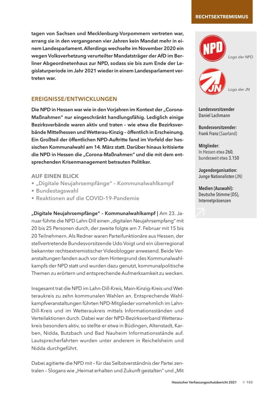 Seite 105 des Verfassungsschutzbericht 2021 Hessen