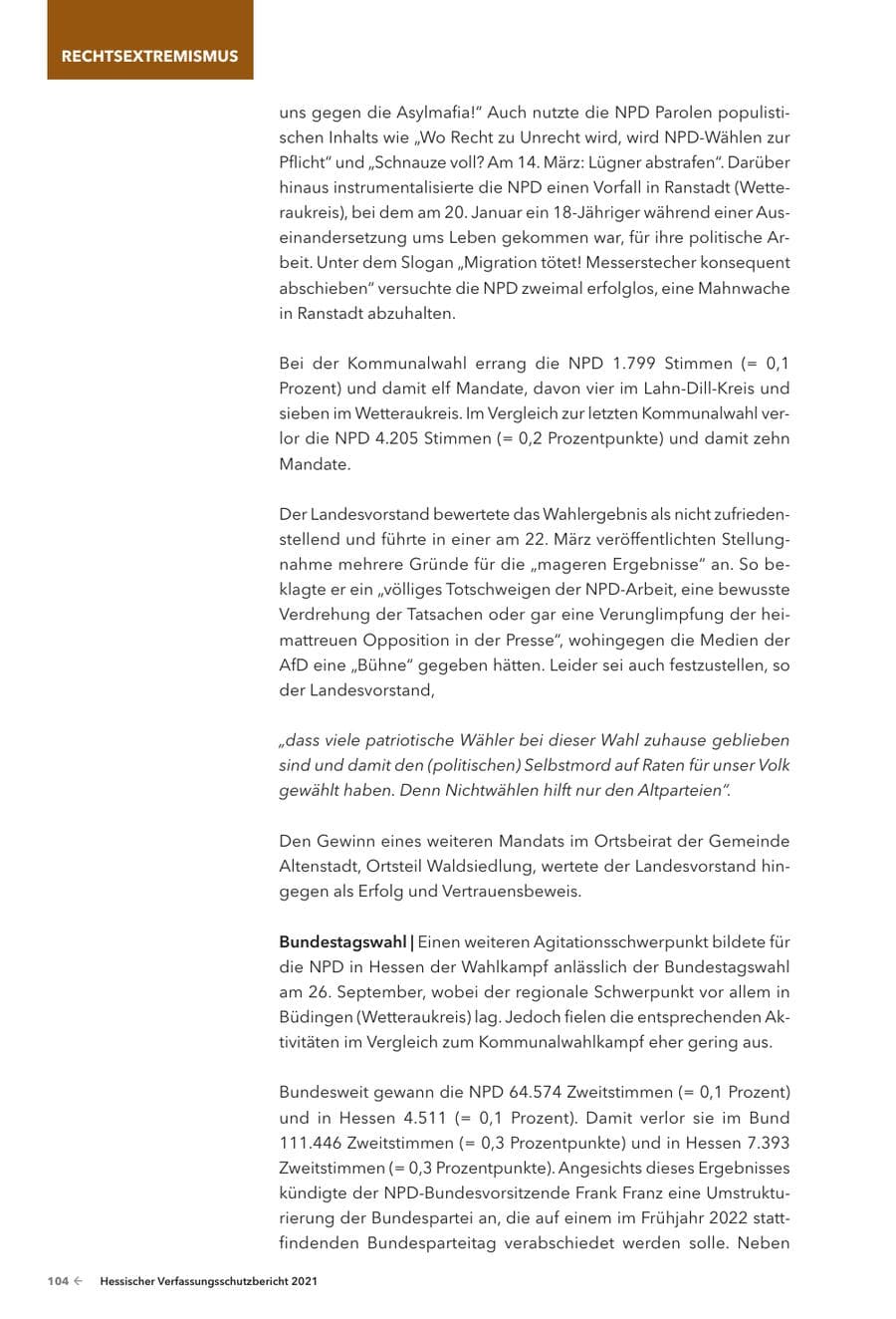 Seite 106 des Verfassungsschutzbericht 2021 Hessen