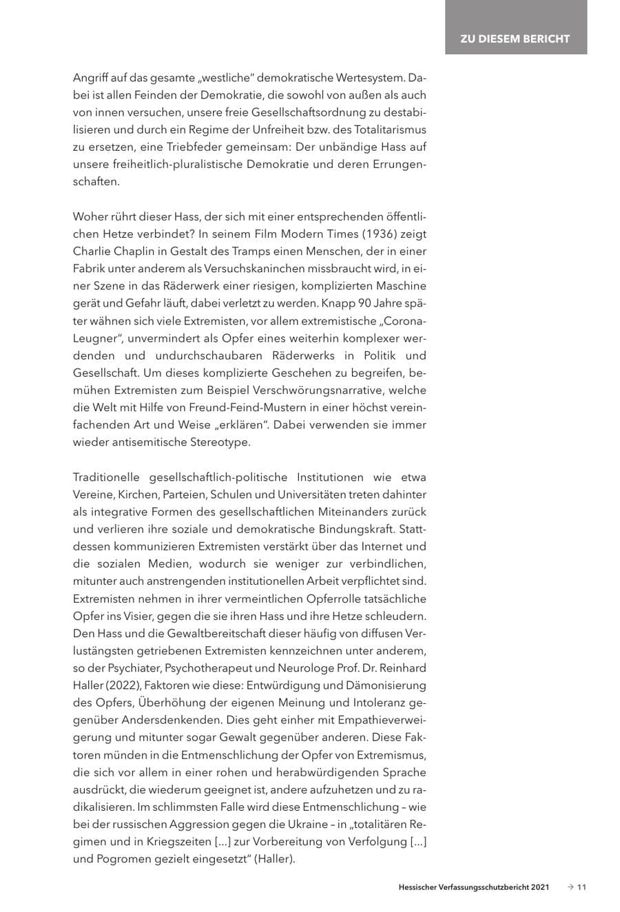Seite 13 des Verfassungsschutzbericht 2021 Hessen