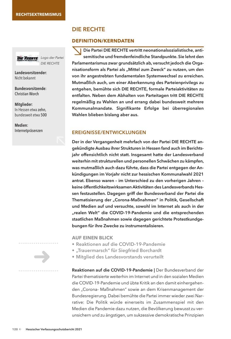 Seite 122 des Verfassungsschutzbericht 2021 Hessen