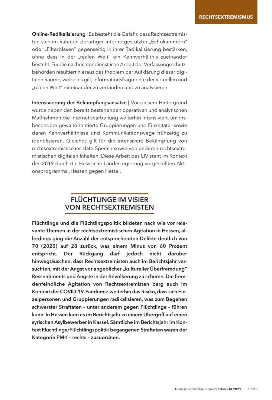 Seite 127 des Verfassungsschutzbericht 2021 Hessen