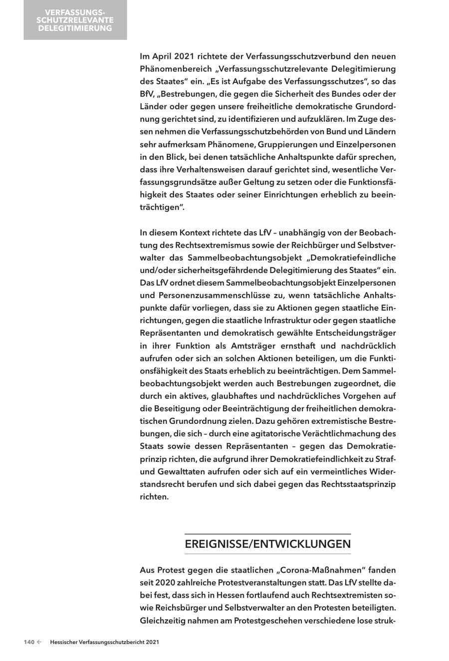 Seite 142 des Verfassungsschutzbericht 2021 Hessen